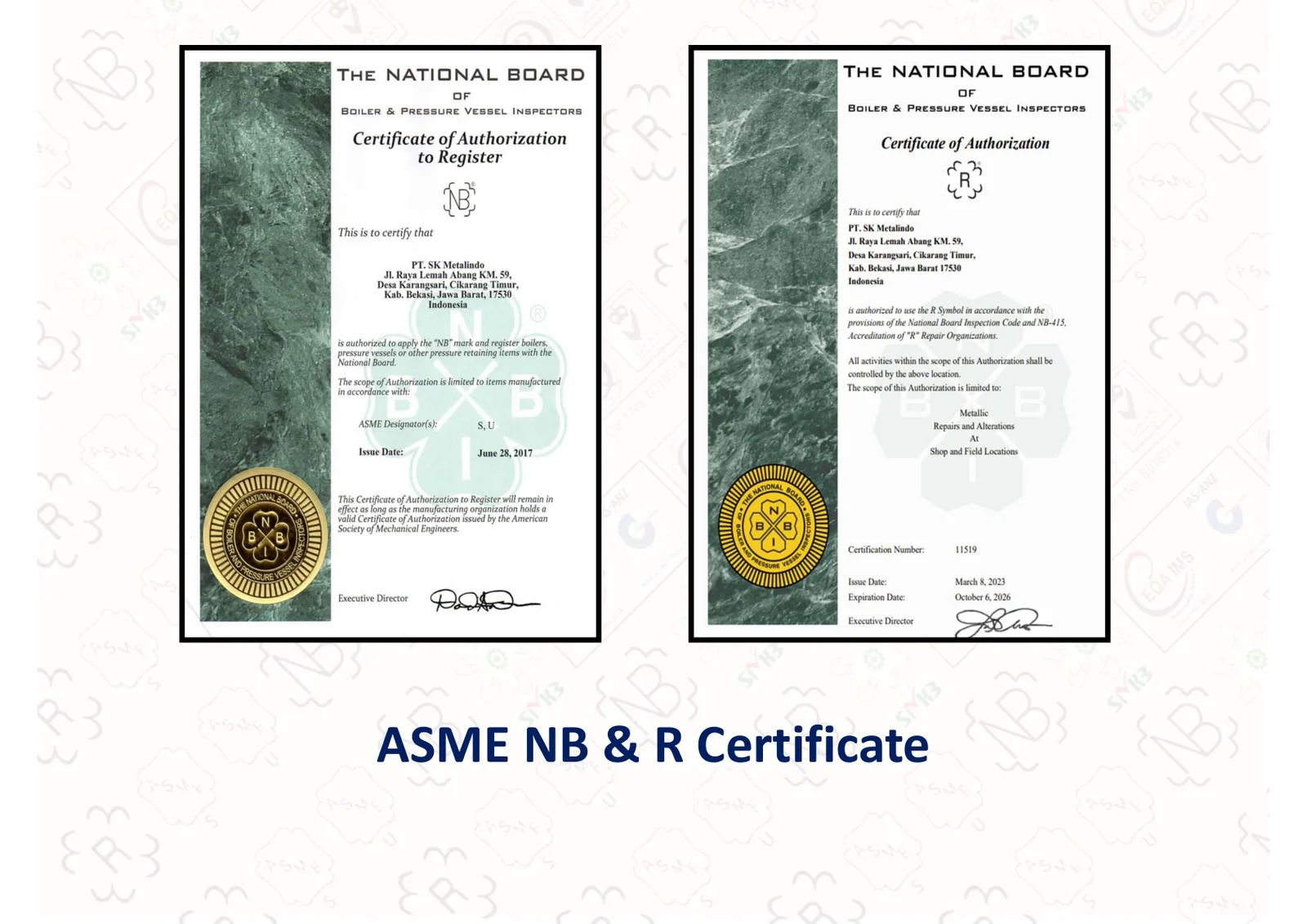 ASME NB & R Stamps Certificate