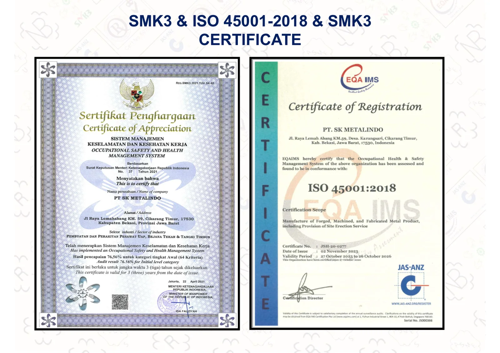 SMK3 + ISO 45001:2018 Certificate